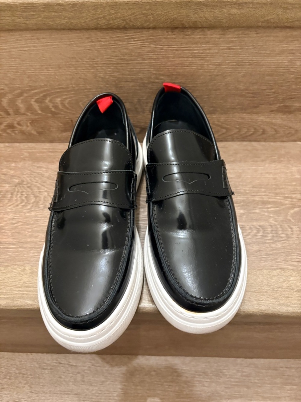 Black Leather Slip-On Loafers with White Platform Sole - Men